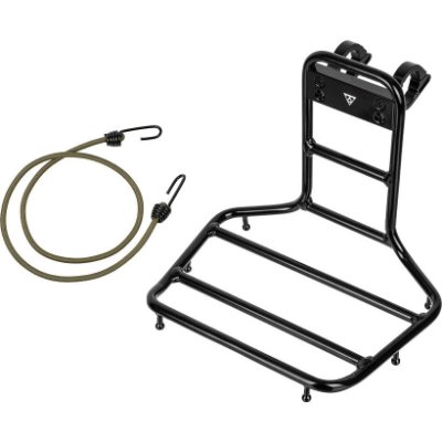 Black handlebar front rack with elastic bungee cords shown on a white background.