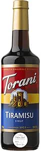 A bottle of Torani Tiramisu flavor syrup (25.5 fl oz / 750 ml) showing the label and gold cap.