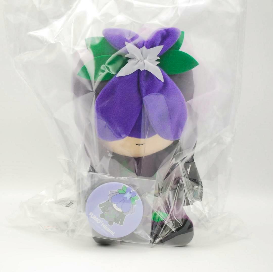 Packaged Touhou plush toy (ぬいぐるみ) with a round tin badge visible at the front.