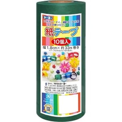 A green roll of Toyo paper tape with a colorful product label showing product details.