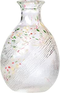 Clear 250ml glass tokkuri (sake bottle) with a textured diagonal pattern and multicolored speckles.