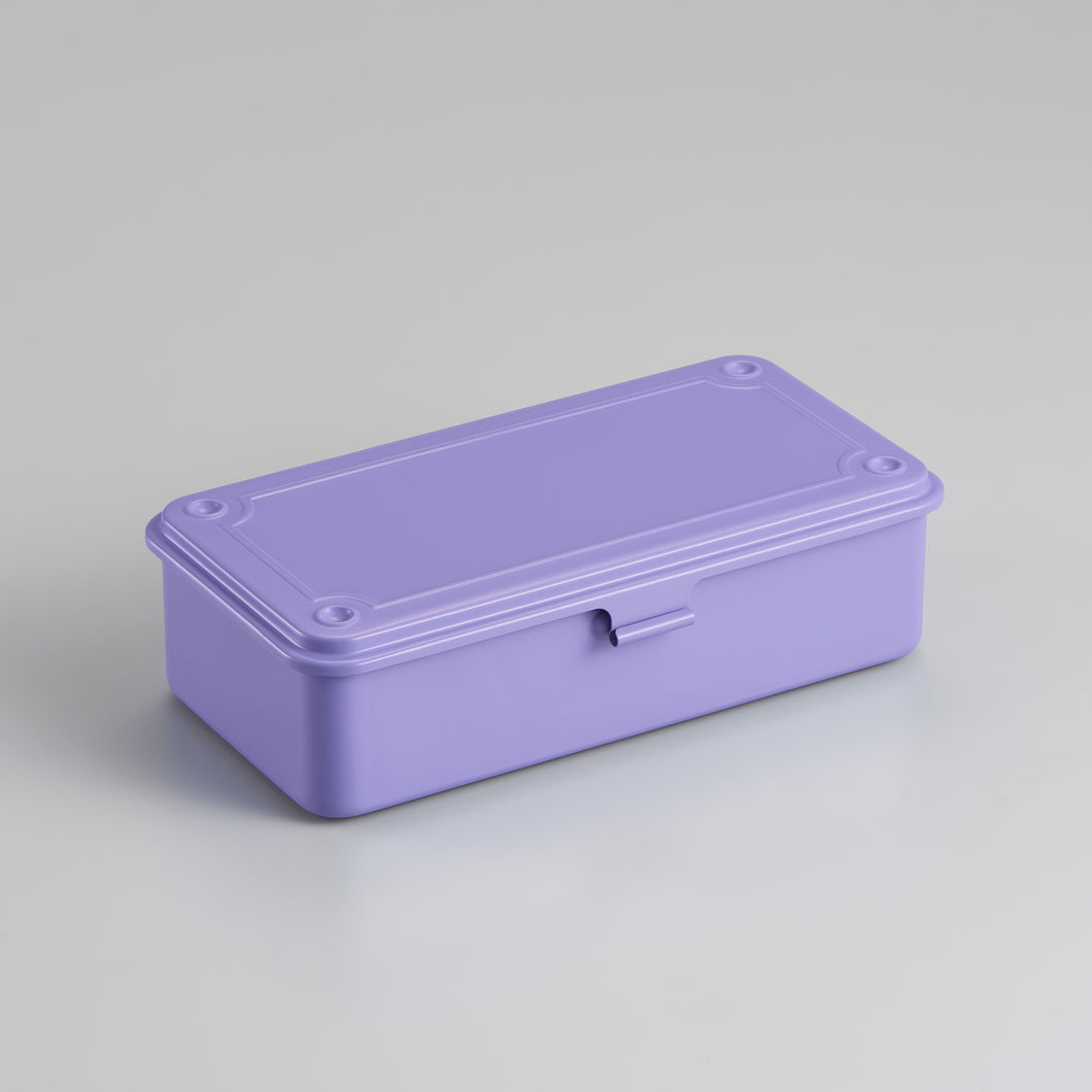 Light purple TOYO trunk-shaped metal toolbox (closed) photographed on a plain neutral background.