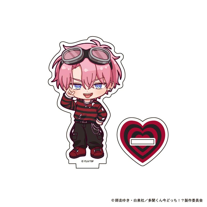A chibi-style acrylic stand of Fukuhara Tamon shown with a separate heart-shaped base on a white background.