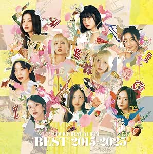 Album cover art for TWICE BEST ALBUM displaying a colorful collage of multiple portrait photos and the text "BEST 2015-2025".