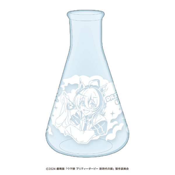 Triangular (Erlenmeyer) glass flask with printed Agnesta Tachyon anime character artwork on the body.