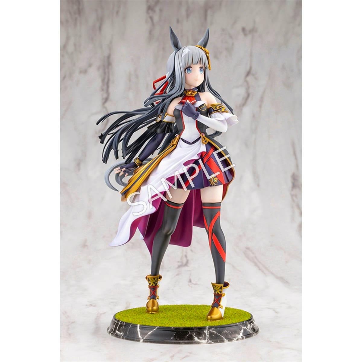 Front view photo of the Chrono Genesis scale figure from Uma Musume Pretty Derby standing on a round grassy base.