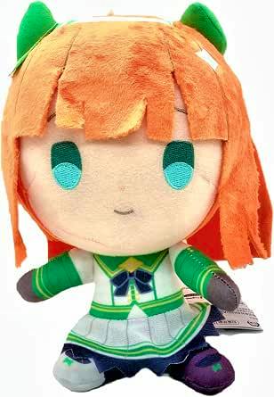 Front view of the Silence Suzuka Uma Musume plush toy with orange hair and a green-and-white outfit.