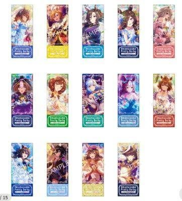 Multiple vertical sticker labels showing Uma Musume Pretty Derby character illustrations arranged in a grid on a white background.