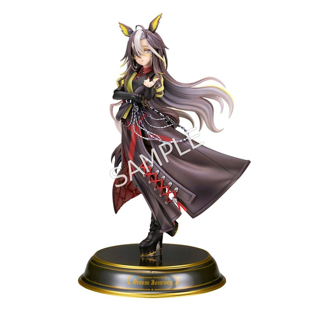 Scale figure of Dream Journey (ウマ娘 プリティーダービー) wearing a long flowing coat posed on a round display base.