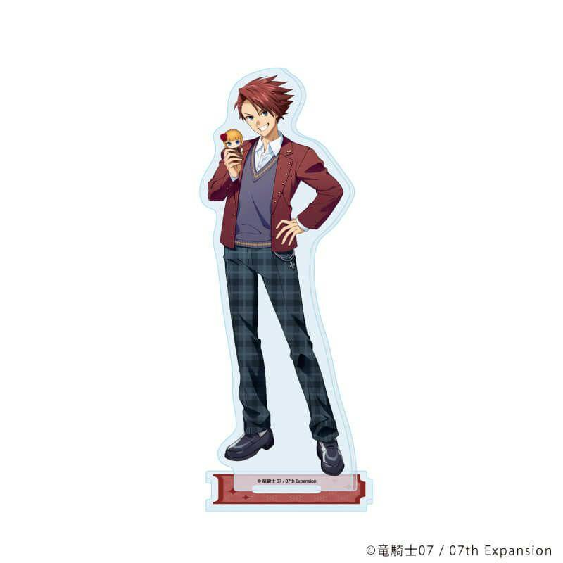 Full-color acrylic stand of 右代宮戦人 from うみねこのなく頃に shown on a clear base.
