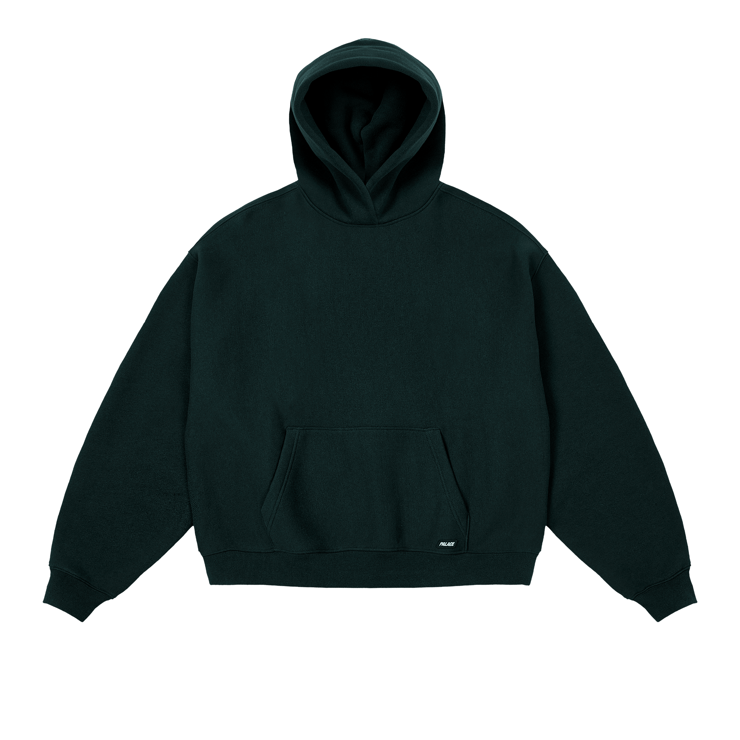 Front view of a black unisex hooded sweatshirt showing the hood, shoulders and kangaroo pocket on a plain background.
