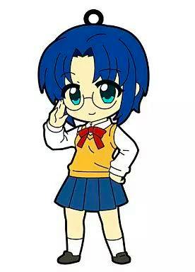 Front view of the character strap charm showing Ciel in chibi style with blue hair, glasses, a yellow vest, and a blue skirt with a top loop.