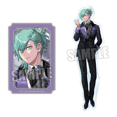 Two clear paper stickers of the character 美風 藍: a rectangular portrait sticker and a full-body sticker of him in a suit.