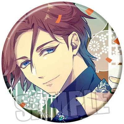 Round can badge showing an illustrated male character's face with decorative patterned background.