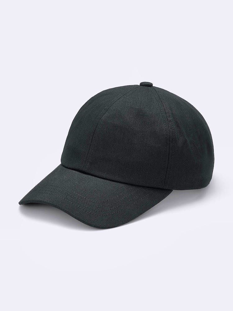 A dark twill UV-cut cap photographed on a light background.