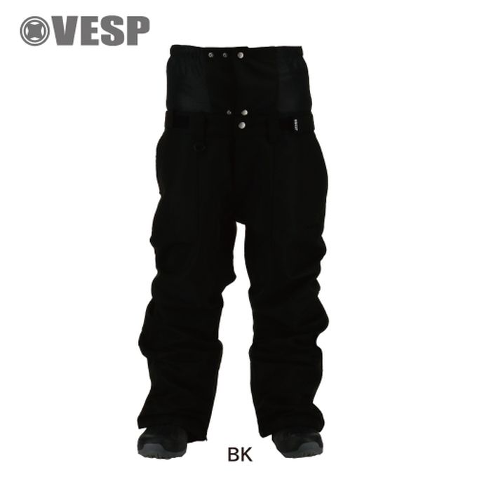 Front view of VESP BB7 Standard snowboard pants in black on a white background.