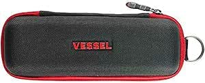 Rectangular black and red zippered pouch showing the VESSEL logo and a metal ring on the side.