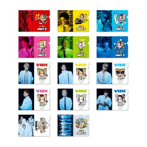 Collage of 14 B5 clear file folder designs showing photos of people and cartoon characters.