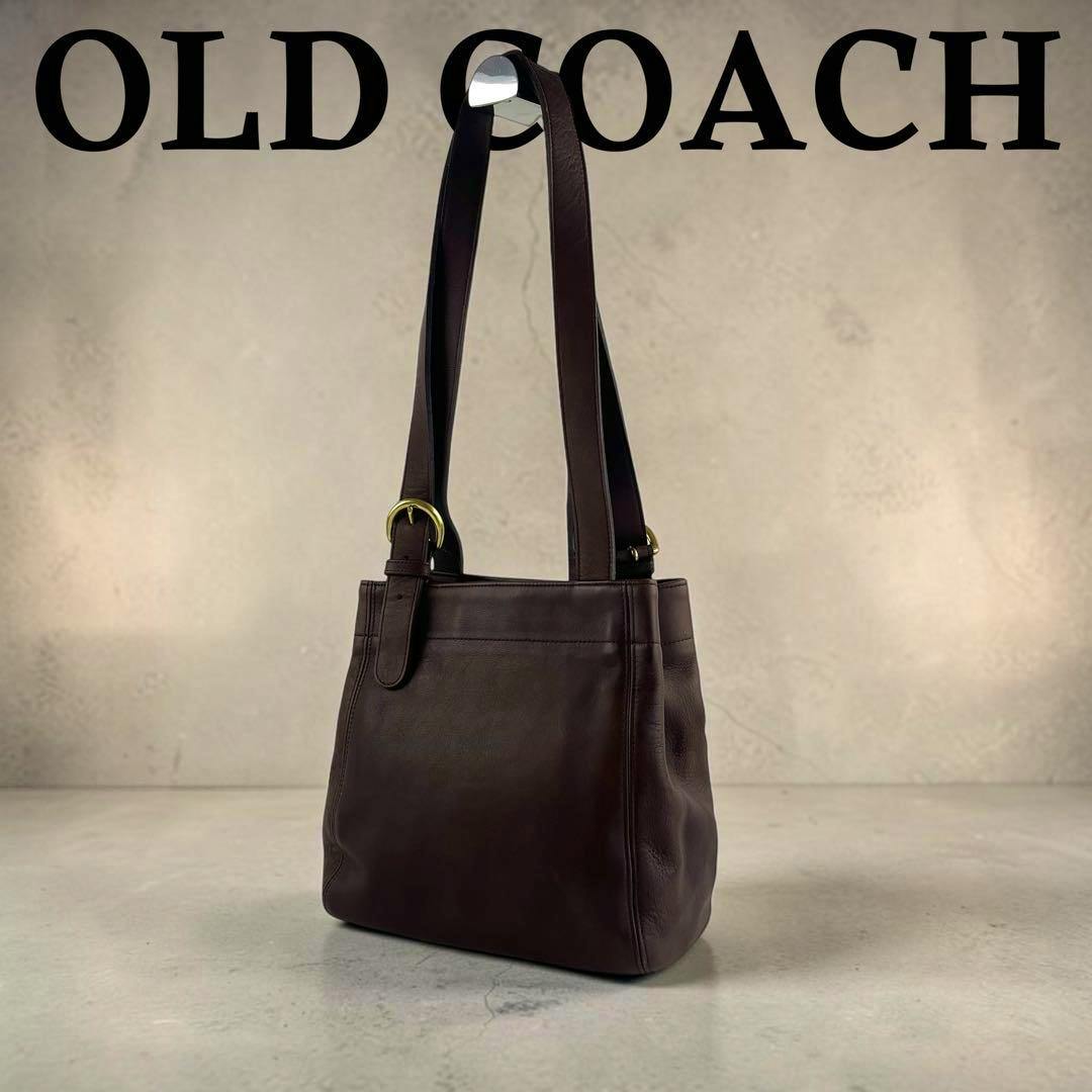Dark brown leather long shoulder tote bag with two straps standing on a neutral background.
