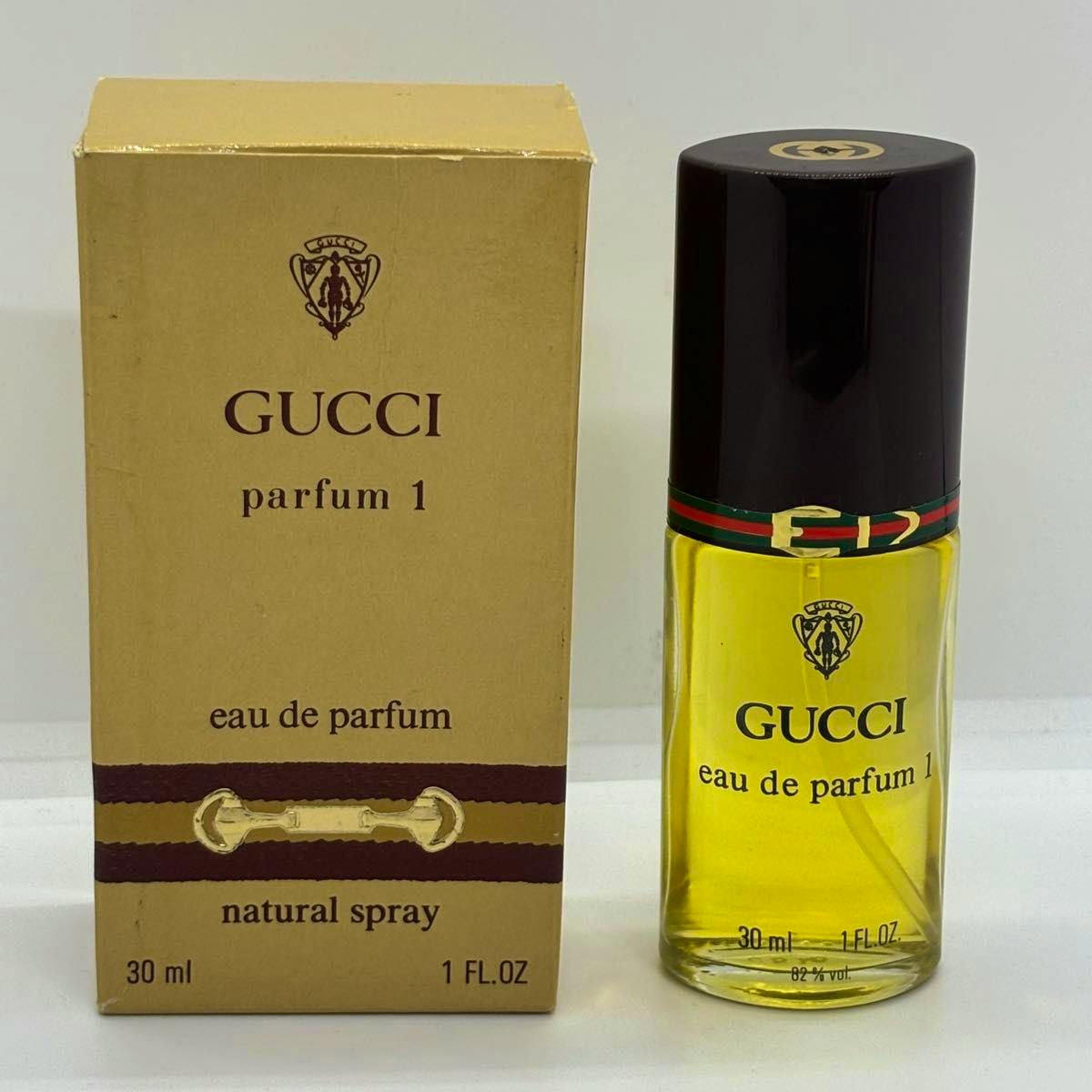 Vintage GUCCI No.1 eau de parfum 30 ml bottle standing next to its box.