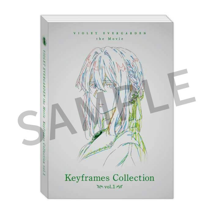Front cover of the illustration book 'Violet Evergarden the Movie Keyframes Collection vol.1' showing a line-art portrait of Violet Evergarden and the title text.