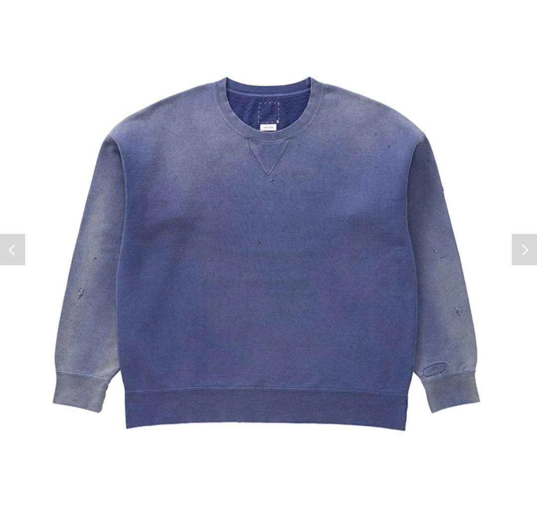 Front flat-lay photo of a blue long-sleeve sweatshirt with small distressed holes.