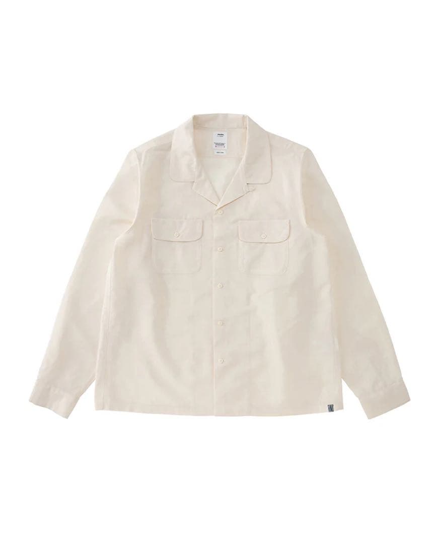 Ivory visvim BOOMER long-sleeve women's wool shirt laid flat on a white background.