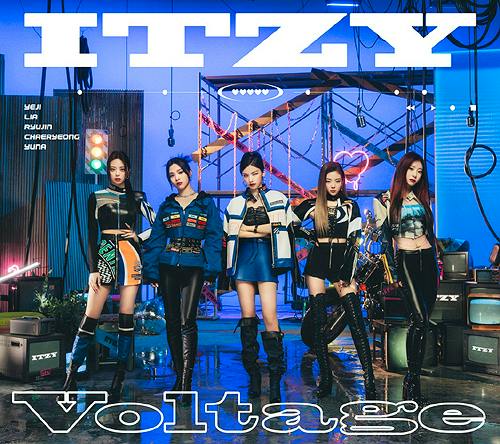 DVD with CD cover art showing five members of ITZY standing in a studio set with the text 'ITZY' and 'Voltage'.
