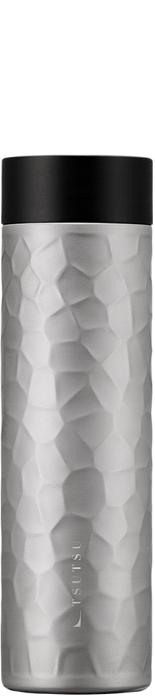 Front view of a 270ml stainless steel tumbler with a Voronoi-style textured body and a black lid.