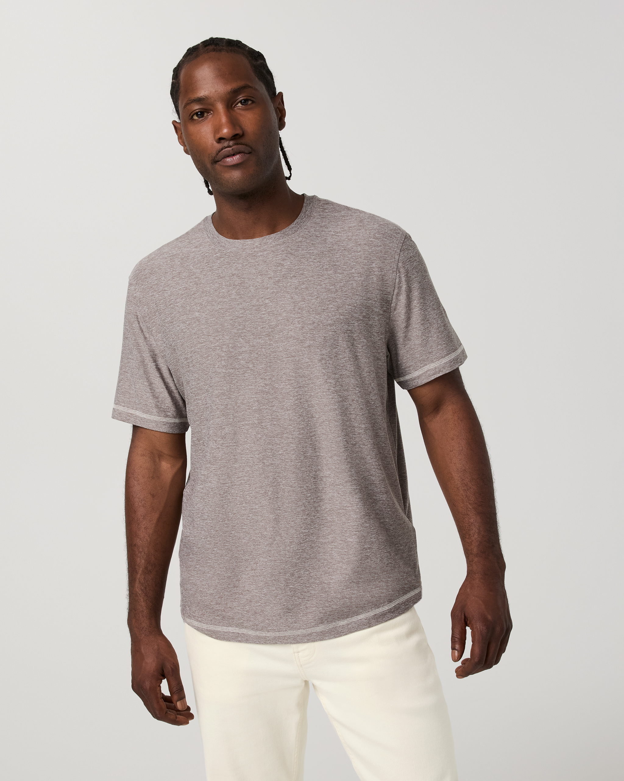 Male model wearing the Short Sleeve Strato Tech Tee - Contrast, front view.