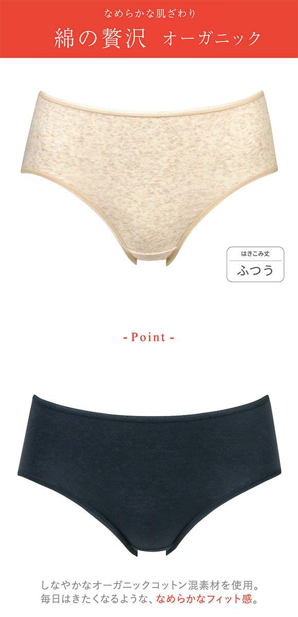 Front view of two pairs of women's cotton underwear (light beige and dark gray) on a white background.