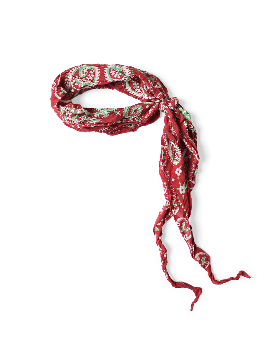 Red paisley neckerchief tied and photographed on a white background.