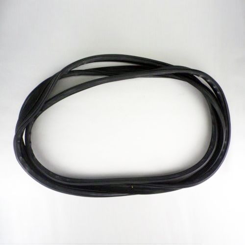 Black rubber sunroof frame sealing for Webasto Hollandia 400 DeLuxe coiled on a white background.