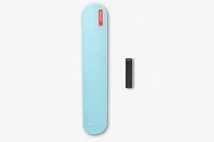 Blue rubber wemo band and a black wemo pen main unit displayed on a white background.