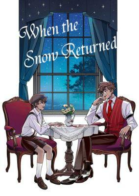 Book cover illustration of two people seated at a small table by a window under a starry night, with the title "When the Snow Returned".