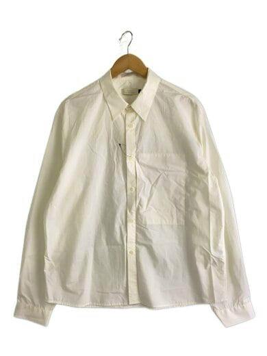 Front view of a white long-sleeve men's cotton shirt on a hanger.