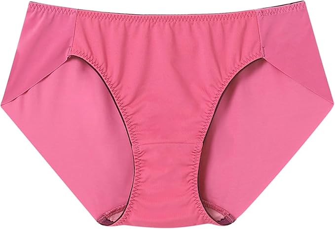Pink women's panties with a free-cut hem laid flat on a white background.