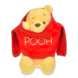 Close-up front view of the Pooh plush toy wearing a red sweater with "Pooh" on it.