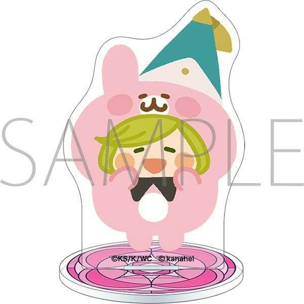 Front image of the acrylic mini stand showing Coco in a pink animal costume with a teal pointed hat standing on a circular patterned base.