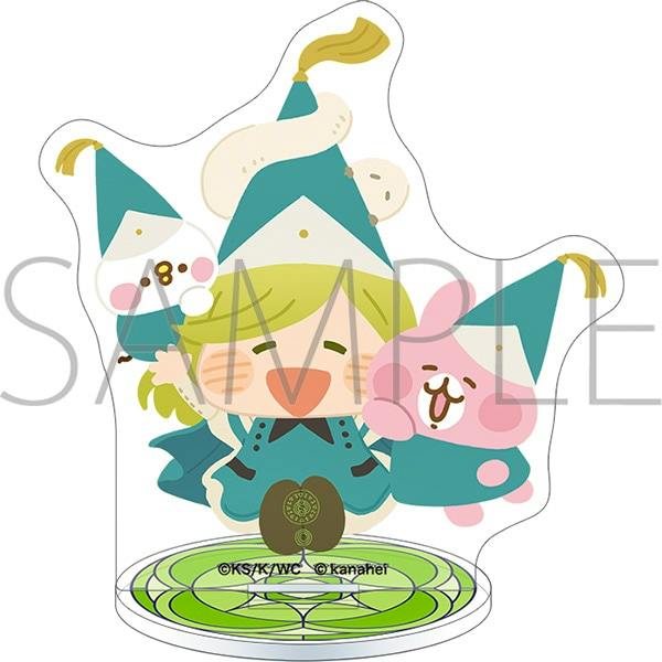 Mockup illustration of the mini acrylic stand showing the character ココ with a pink animal companion on a round decorative base.