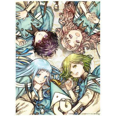 Blu-ray cover art illustration showing four characters arranged in a circle with a small hat-like creature in the center.