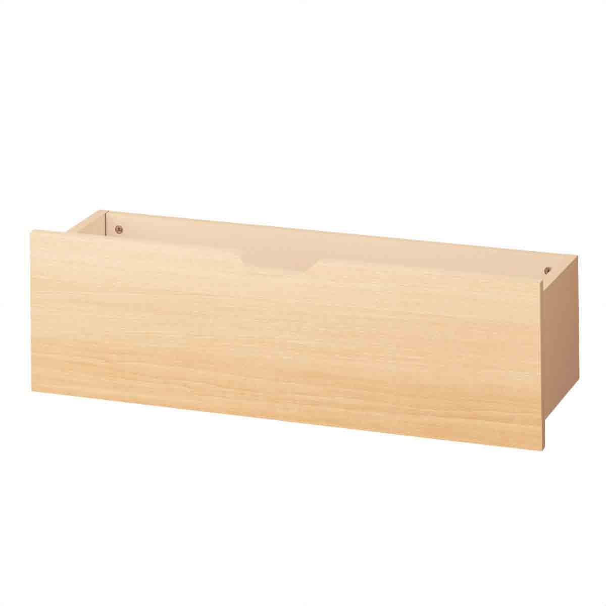 Light wood shallow storage drawer for 90cm width and 27cm depth shown against a white background.