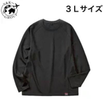 Black long-sleeve crew-neck T-shirt shown flat on a white background with '3Lサイズ' text.