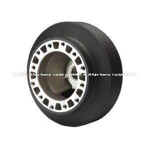 Works Bell Rapfix short steering boss (product number 210S) shown front-on with a black outer body and a silver perforated inner hub on a white background.
