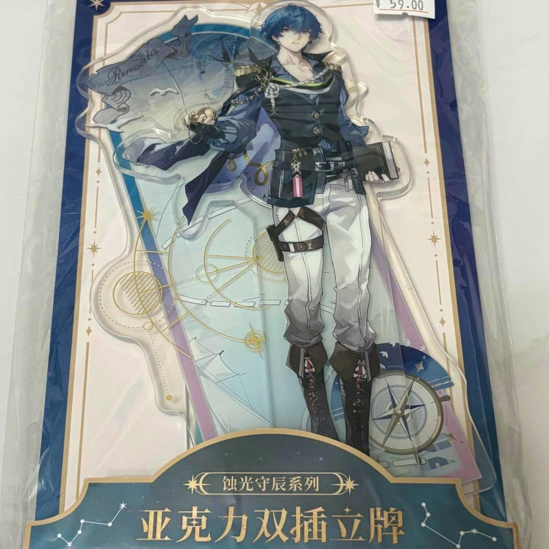 Packaged acrylic decorative stand featuring an illustrated blue‑haired character on a decorative backing.