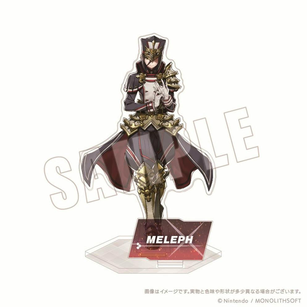 Acrylic decorative stand showing a full-body illustration of Meleph with a hexagonal base and a nameplate reading "MELEPH".