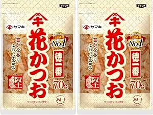 Two front-facing packages of Yamaki Tokuichiban Hana Katsuo dried bonito (70 g each) showing Japanese text and product branding.