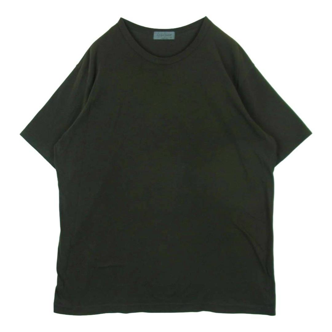 Black Yohji Yamamoto POUR HOMME short-sleeve round-neck men's T-shirt laid flat on white background.