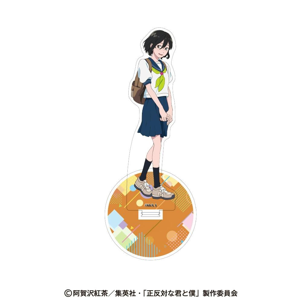 Acrylic stand featuring an anime girl in a school uniform standing on a decorative round base.