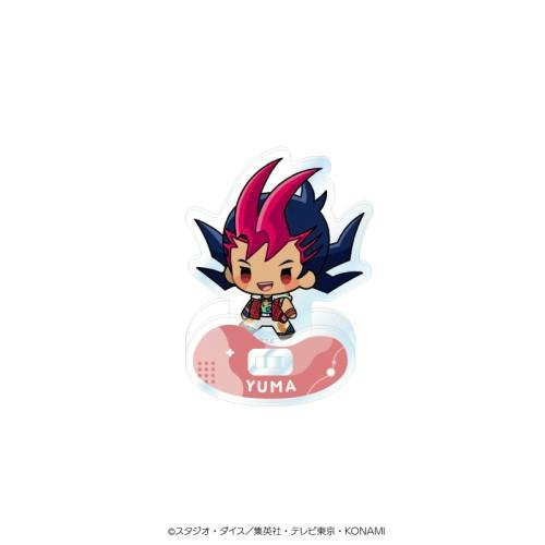 Assembled acrylic decorative stand showing the mini chibi Yuma character on a white base labeled "YUMA".